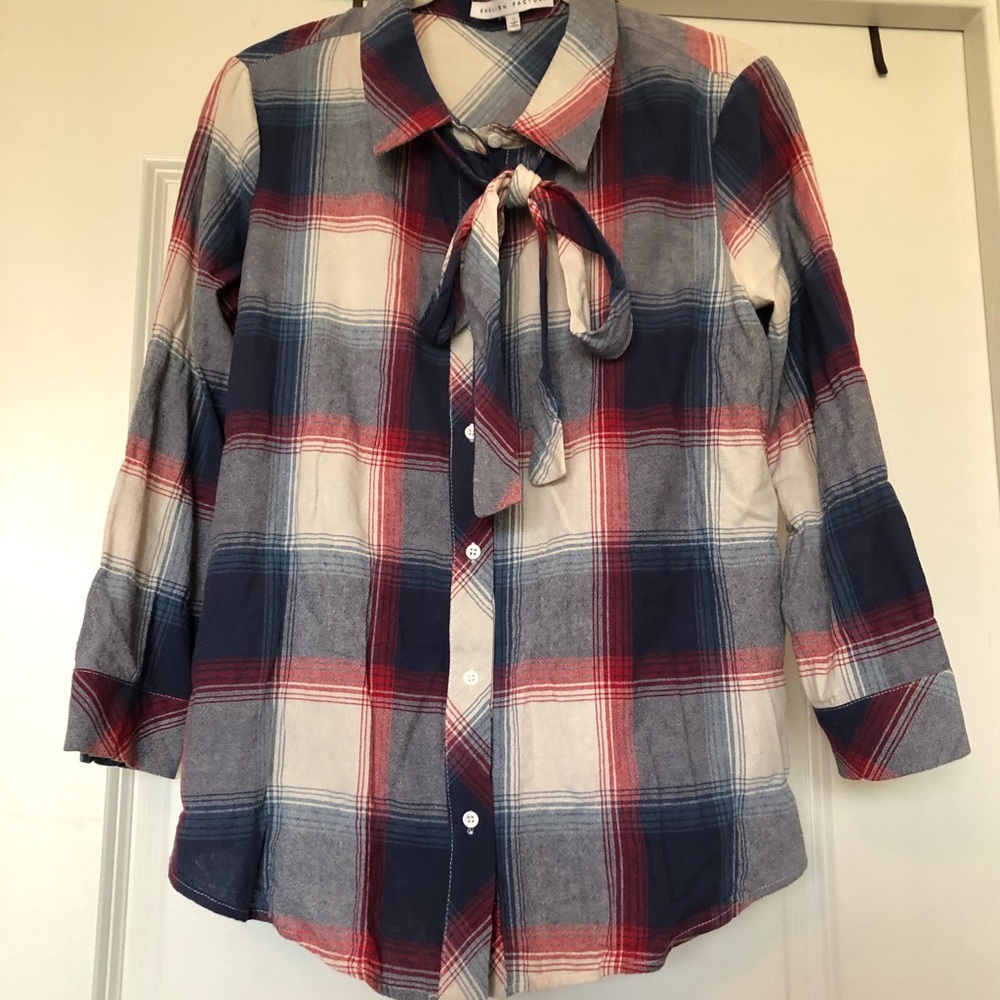 Flannel, Red-White-Blue Plaid Button Up Shirt